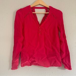 NAF NAF Pink V-Neck Blouse with Lace Detail Casual 2